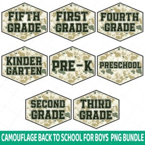 50+ Camouflage Back To School For Boys Bundle, Camo Kindergarten Png, First Day Of School,Camo Teacher Png,First/ Second/ Third Grade Design