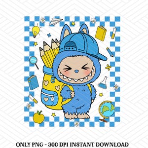 Cartoon School Grade Labubu Boy Png, Labubu Back to School PNG, Cute Cartoon Doll Clipart for Kids, Funny School Design for Shirts