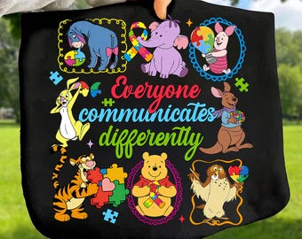 Tout le monde communique différemment png, Winnie l'ourson png, professeur d'autisme png, cadeau pour professeur de vitesse, neurodiversité png, png de sensibilisation à l'autisme