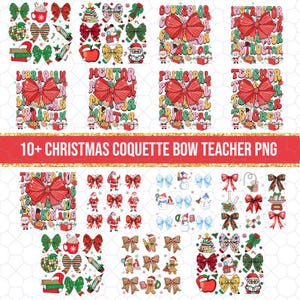 10+ kerstleraar PNG-bundel, Coquette Bow PNG, schoolpersoneel kerstclipart, leraar counselor bibliothecaris hoofdsublimatie