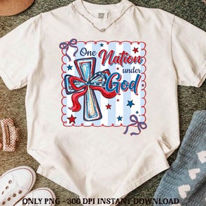 Cruz de Una Nación Bajo Dios (Png), Camiseta Cristiana Patriótica, Fe del 4 de Julio, Diseño de la Biblia Americana (Png), Cruz Patriótica de EE. UU. con Jesús (Png)