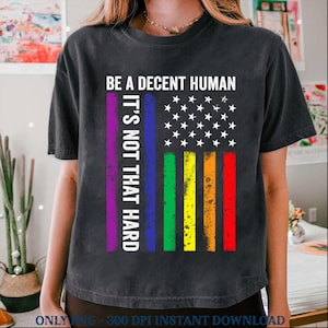 Be A Decent Human It&#39;s Not That Hard Png,Human Rights,LGBT Heart Retro Be A Decent Human It’s Not That Hard T-Shirt Desig PNG,Gay Pride