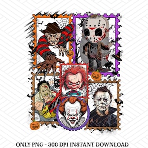 Horror Characters Halloween Stamp Png, Horror Characters Png, Horror Friends Png, halloween character Png, Horror Movie PNG, Halloween Png