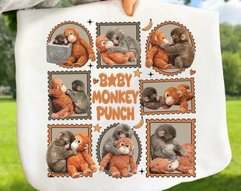 Punch The Monkey Stamps Png, Punch Monkey Png, Viral Baby Monkey Inspired Png, Emotional Plush Toy Png, Retro Stamps Punch Monkey Png