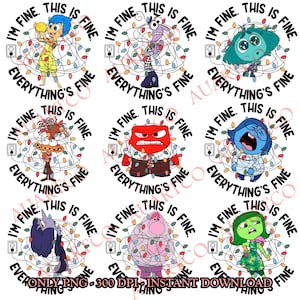 I'm Fine This Is Fine Everything Is Fine Png, Merry Christmas Png, Emotion Friends Christmas Png,Cartoon Characters Png, Cartoon Friends Png