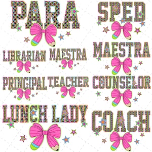 10+ Retro School Occupation PNG Bundle, Back to School Teacher Sped Para Counselor, Preppy First Day of School Checkered Girly Png, Drawn