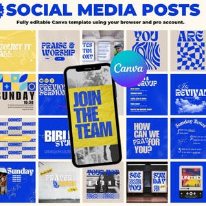 100 Social Media Templates | Editable In Canva | Canva Ready Social Media Templates | Church Graphics I Eye-catching and bright.
