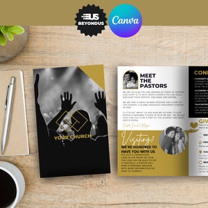 Church Bi Fold Brochure, Worship Guide Editable Canva Template. Modern church flyer, Editable information template in Canva.