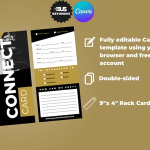 Plantilla Canva de Conexión de la Iglesia. Plantilla de tarjeta de bienvenida de iglesia editable moderna en Canva.