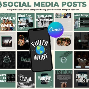 100 Social Media Templates | Editable In Canva | Canva Ready Social Media Templates | Church Graphics I Eye-catching and bright.