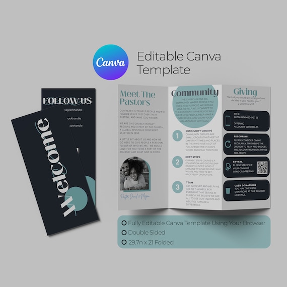 Church Brochure Template | Modern Welcome Packet (Canva Editable)