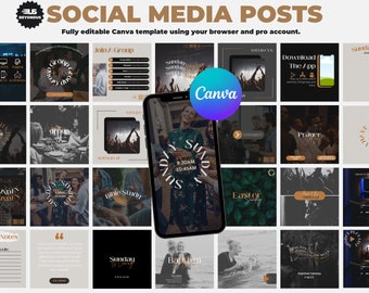 60 Social Media Templates | Editable In Canva | Canva Social Media Templates | Church Graphics I Eye-catching and warm.