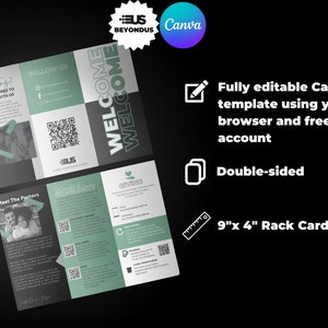 Church Brochure Canva Template. Black and Green Editable information tri-fold template in Canva.