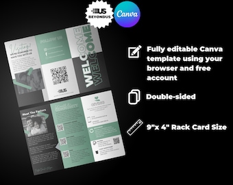 Church Brochure Canva Template. Black and Green Editable information tri-fold template in Canva.