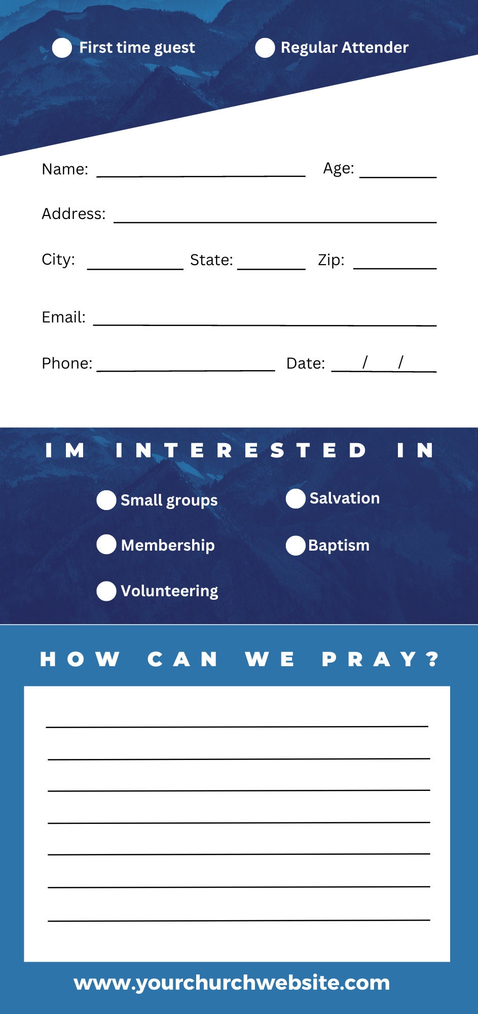 Church First Timer Card Church Connect Card Canva Template. Modern Church Welcome Card. Visitor ...
