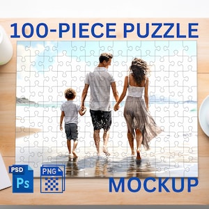 Custom 100 Piece Jigsaw Puzzle Mockup Smart Object Puzzle Mockup Personalized Puzzle Mockup PNG and PSD Printify Mockup Premium Mockup