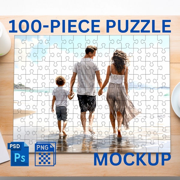 Custom 100 Piece Jigsaw Puzzle Mockup Smart Object Puzzle Mockup Personalized Puzzle Mockup PNG and PSD Printify Mockup Premium Mockup