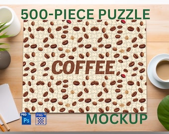Premium 500 Piece Jigsaw Puzzle Mockup Smart Object Puzzle Mockup Personalized Puzzle Mockup PNG and PSD Printify Mockup Custom Mockup