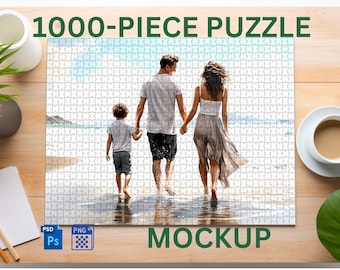 Personalized 1000 Piece Jigsaw Puzzle Mockup Smart Object Puzzle Mockup Premium Puzzle Mockup PNG and PSD Printify Mockup Custom Mockup
