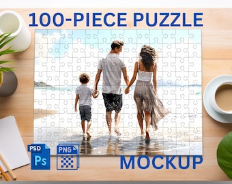 Custom 100 Piece Jigsaw Puzzle Mockup Smart Object Puzzle Mockup Personalized Puzzle Mockup PNG and PSD Printify Mockup Premium Mockup