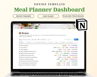 Meal Planner Notion Template Recipe Tracker Notion Template Recipe Box Notion Dashboard Monthly and Weekly Meal Tracker Notion Dashboard