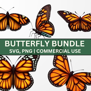 Borboleta SVG, pacote SVG de borboleta monarca, arquivos SVG de borboleta Cricut, clipart de borboleta png, clipart de borboleta em aquarela