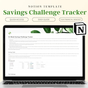Notion Template Financial Planner Template Notion Dashboard, 52-Week Savings Template ADHD Minimal Aesthetic Notion Finance Template
