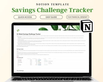 Notion Template Financial Planner Template Notion Dashboard, 52-Week Savings Template ADHD Minimal Aesthetic Notion Finance Template