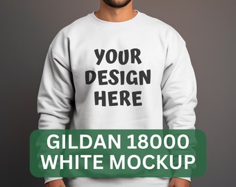 Gildan 18000 Mockup, White Crewneck Mockup on Man, White Gildan Sweatshirt Mockup, Gildan Crewneck Mock Crewneck, White Gildan 18000 Mockup