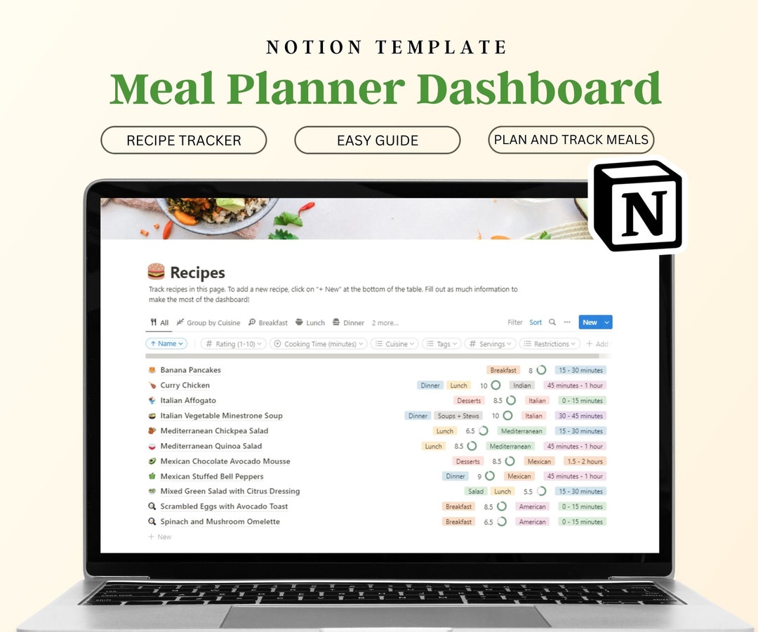 Meal Planner Notion Template Recipe Tracker Notion Template Recipe Box ...