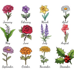 Birth Month Flower SVG Bundle, Birth Month Flowers svg png dxf, Wildflower svg, Birthday Flower png Bundle, Birthmonth Flower Clipart