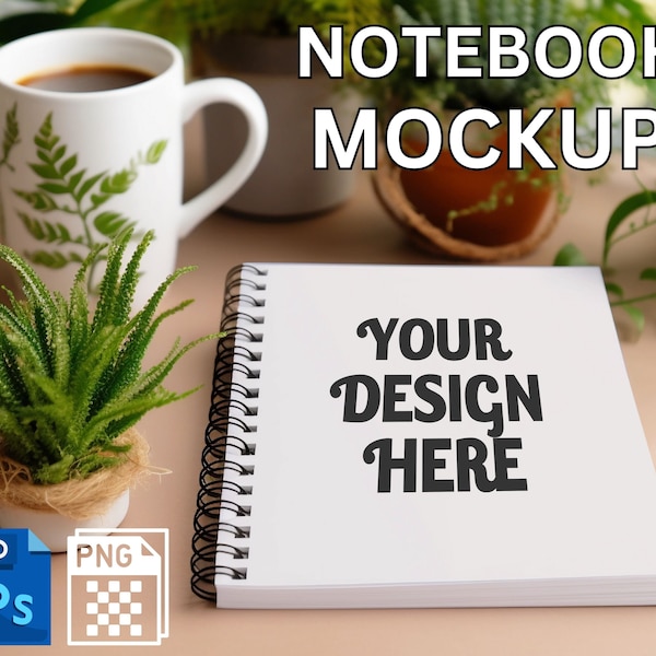 Spiral Notebook Mockup, Personalized Notebook Mockup, Editable Notebook Mockup, Aesthetic Mockup, PNG PSD Journal Mockup Smart Object