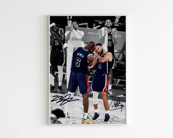 Lebron James ,Steph Curry, USA Art Print, Basketball Poster,Mid-Century Modern, Uni Dorm Room,Lebron James Poster,