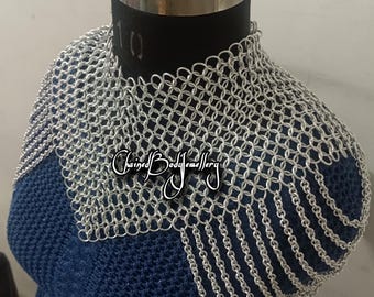 Aluminum Chainmail Shoulder Necklace, Medieval Viking Collar