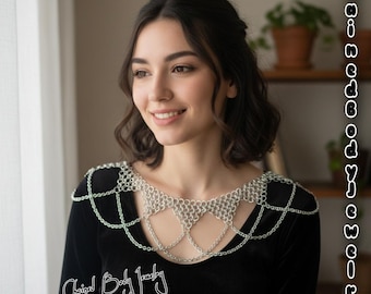 Silver Chainmail Body Jewelry, Medieval Shoulder Necklace for Women, Gothic Statement Collar, Elven Cosplay Armor, Unique Gift for Her