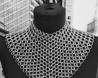 Chainmail Shoulder Necklace medieval wide Neck Chain Chainmaille Mantle Collar cosplay Renaissance Viking fantasy body jewelry reenact goth