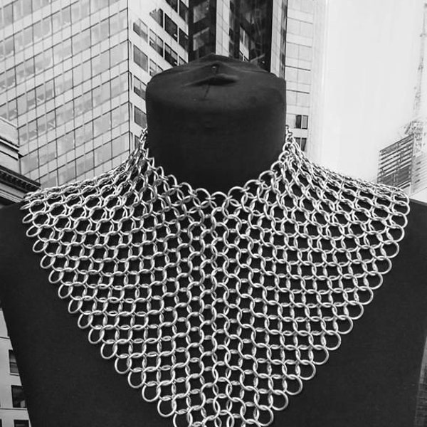 Chainmail épaule collier médiéval large cou chaîne Chainmaille manteau collier cosplay Renaissance Viking fantaisie corps bijoux reconstituer goth