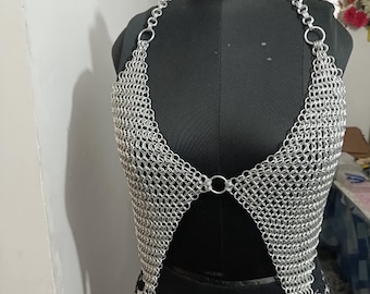 Anodized Aluminum Chainmail Halter Top, Medieval Body Jewelry