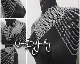 Chainmail Shoulder Necklace medieval wide Neck Chain Chainmaille Mantle Collar cosplay Renaissance Viking fantasy body jewelry reenact goth