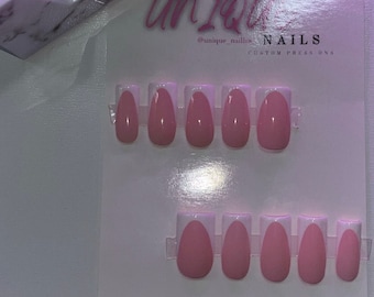 Pink Base/White French Tips/ Press on Nails
