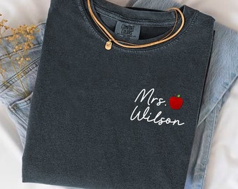 Comfort Colors Teacher Shirt, Custom Teacher Shirt, Custom Name Teacher Shirt, Apple Teacher Shirt, Personalized Teacher Shirt