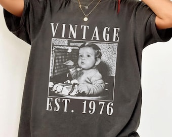 Custom Photo Birthday Shirt, Vintage Est 1976, 50th Milestone Tee
