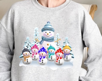 Personalized Grandma Sweatshirt, Cozy Snowman Crewneck Sweatshirt, Grandma and Grandkids, Christmas Snowman Grandma Shirt, Gift for Grandma