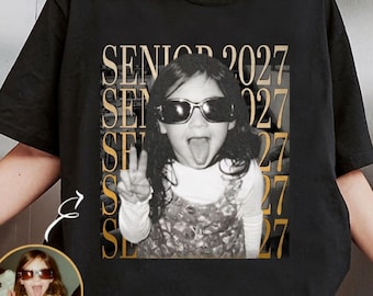 Personalized Senior 2027 Photo Shirt: Custom Retro Graduate Tee, Class of 2027 Graduation Gift