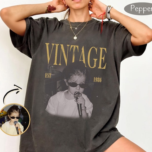 Custom Photo Birthday Shirt, Personalized 40th Birthday Gift, Vintage Est 1986 Picture Tee