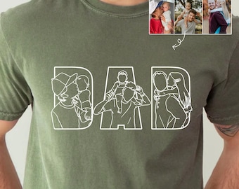Chemise papa personnalisée, cadeau portrait personnalisé pour papa, chemise photo contour papa, cadeaux fête des pères pour enfants, t-shirt fête des pères