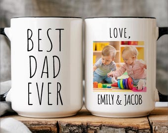 Personalized Fathers Day Gifts From Kids, Best Dad Ever Mug, Personalized Photo Mug For Dad, Custom Kids Photo Coffee Mug, Father's Day Mug