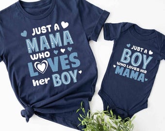 Personalized Our First Mother's Day Shirt, Just A Mama Who Loves Her Boy, Baby Boy Mama Shirt, Mommy an Me Shirt, First Time Mom Gift