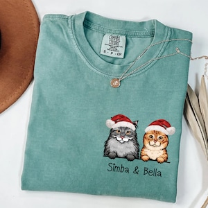 Personalized Cat Shirt, Custom Christmas Cat Shirt, Santa Hat Cat Sweatshirt, Comfort Colors Custom Cat Shirt, Cat Christmas Sweatshirt