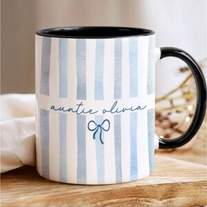 Personalized New Auntie Striped Mug, Custom Pregnancy Reveal Mother's Day Gift, New Aunt Gift Ideas